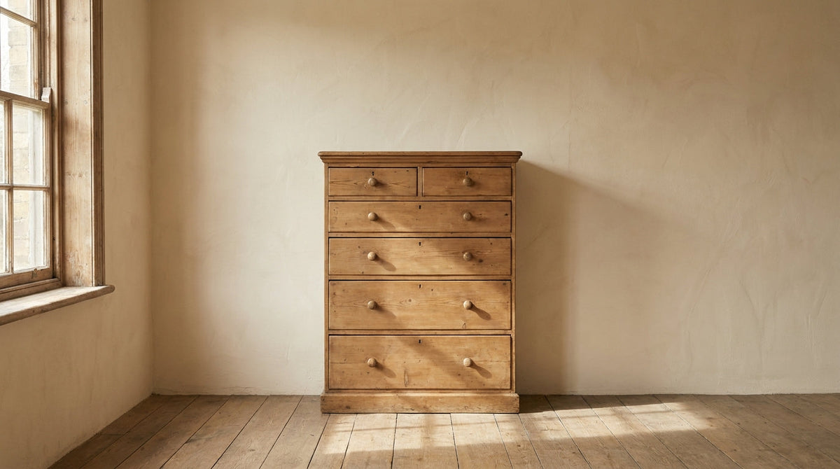 Lifestyle scene featuring a bedroom chest of drawers. AI-generated supplementary image; refer to primary product photos for color and material accuracy.