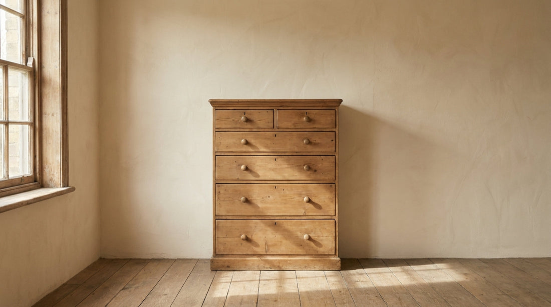 Lifestyle scene featuring a bedroom chest of drawers. AI-generated supplementary image; refer to primary product photos for color and material accuracy.