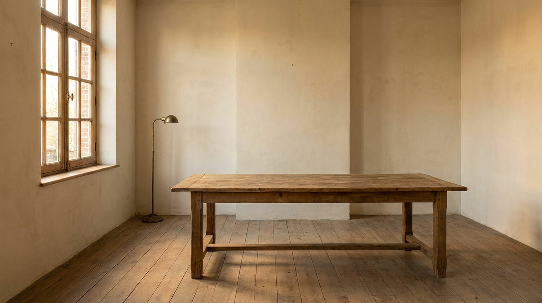 Lifestyle scene featuring a reclaimed pine dining table. AI-generated supplementary image; refer to primary product photos for color and material accuracy.