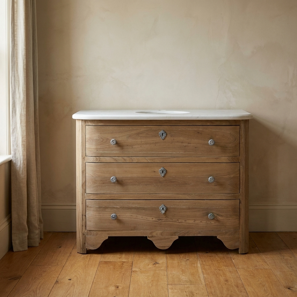 Reclaimed wood single sink bathroom vanities at Emma Grace Home