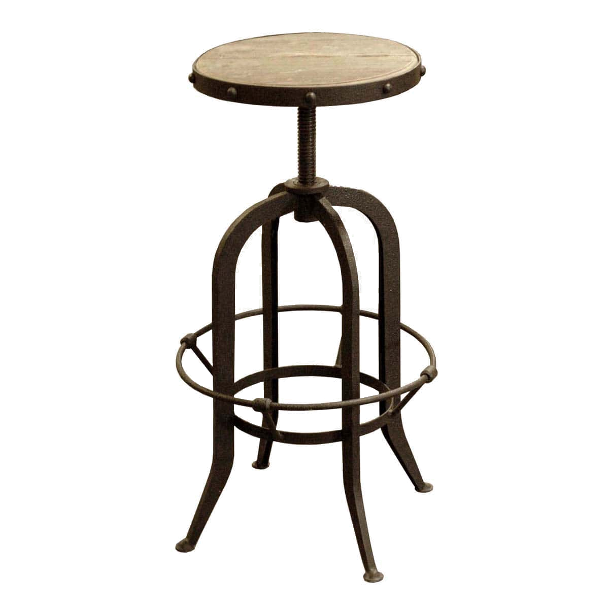 Elm and Rustic Steel Stool