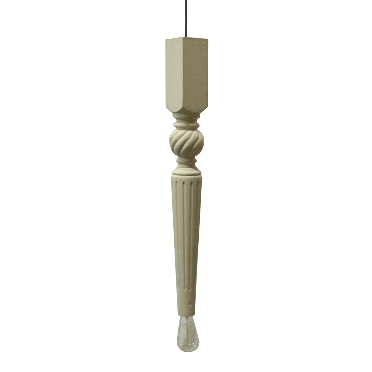 Grooved oak spindle pendant light, turned solid wood vertical form