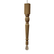 Smooth oak spindle pendant light, turned solid wood with visible grain