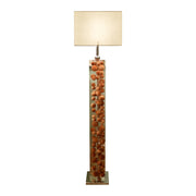 Tall square acrylic floor lamp with suspended floating spheres inside