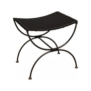 Black Leather Stool with Iron Frame