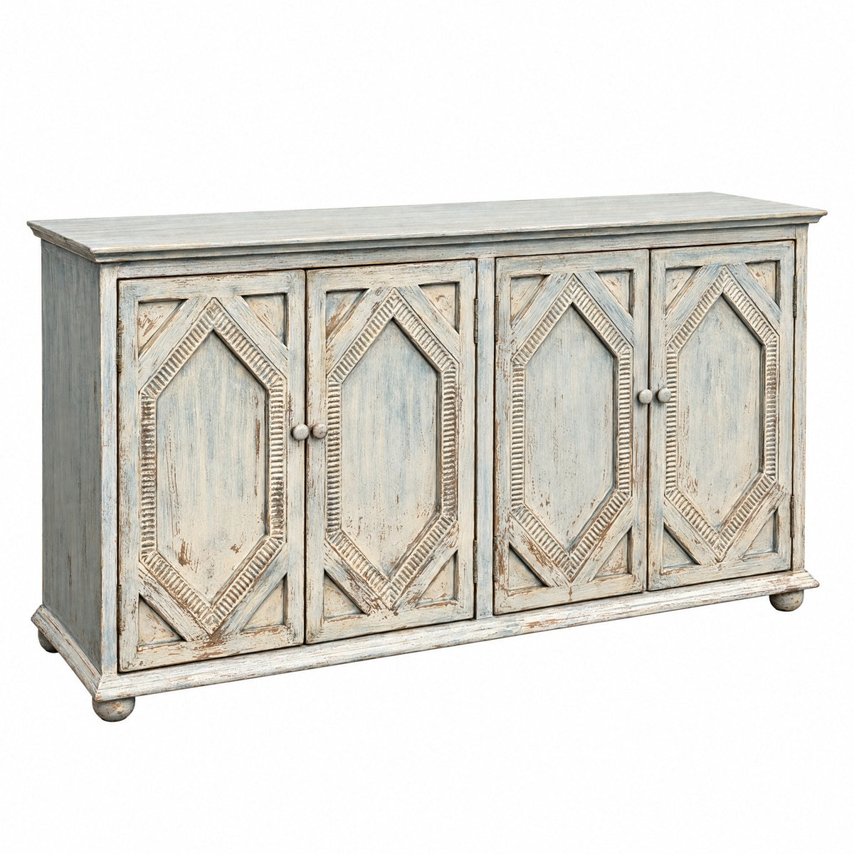 Carved Sideboard Distressed Light Blue