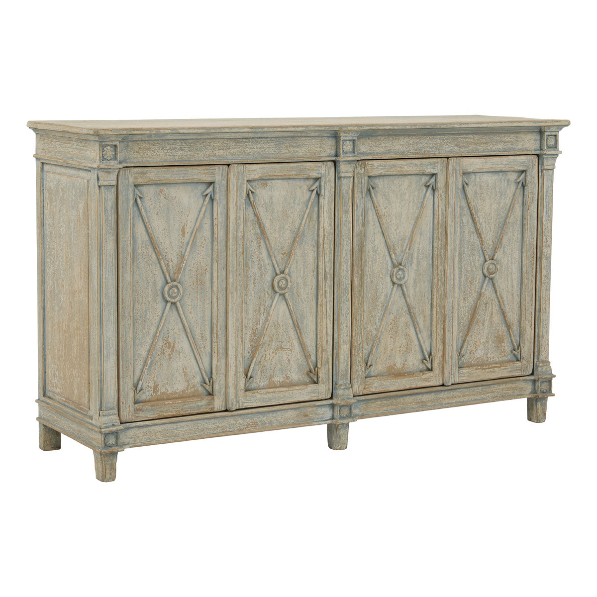 Brighton reclaimed pine four-door server with cross-frame door detailing