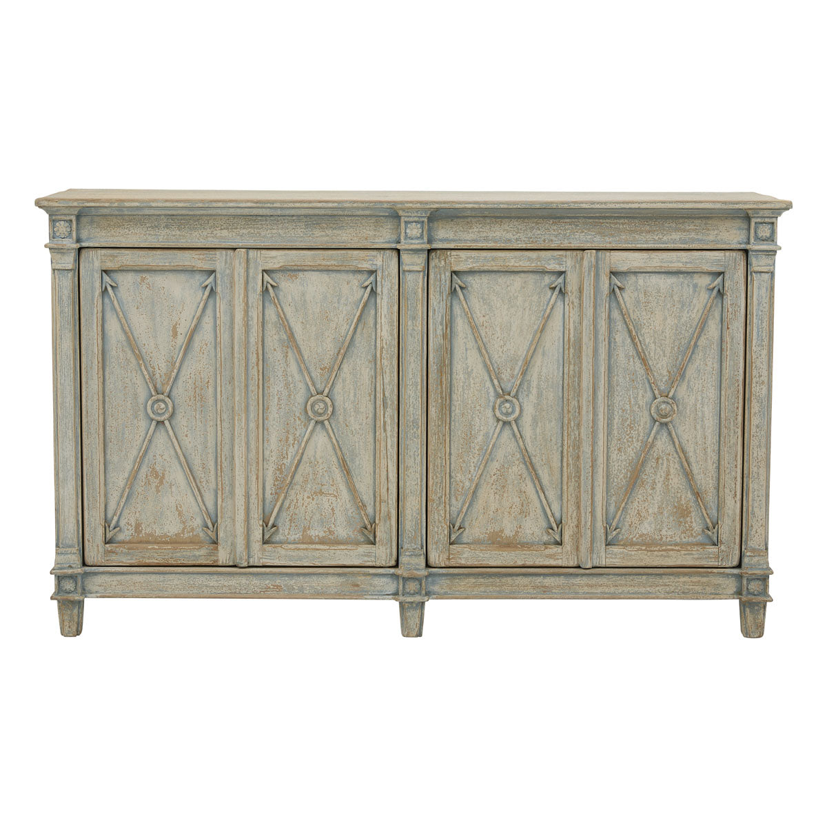 Brighton reclaimed pine four-door server with cross-frame door detailing