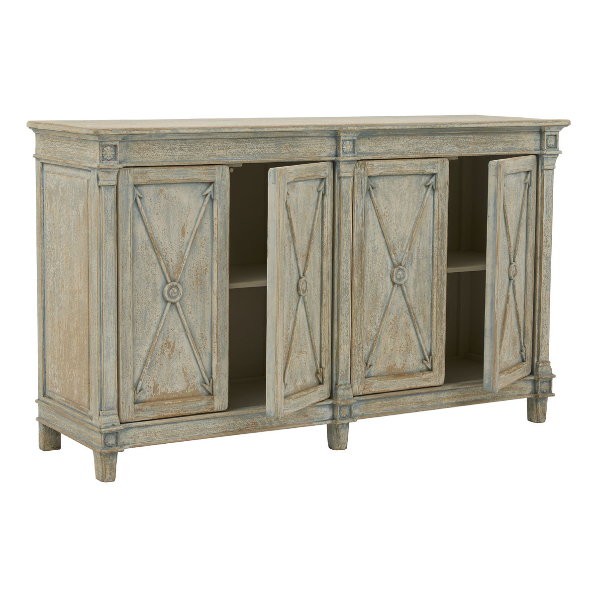 Brighton reclaimed pine four-door server with cross-frame door detailing
