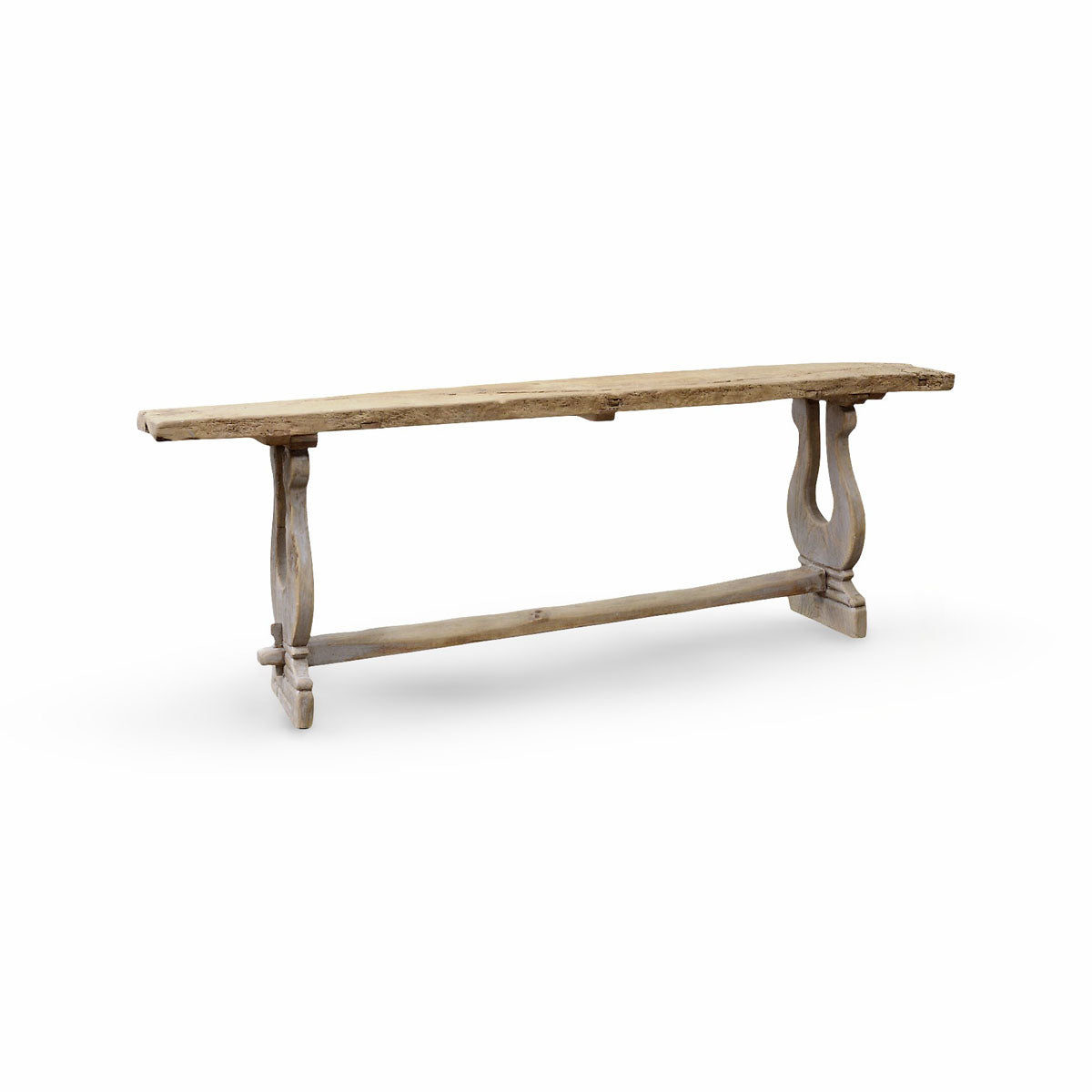 Reclaimed pine console table with rustic top and turned leg base