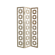 Folding screen in distressed white reclaimed pine with cutout pattern