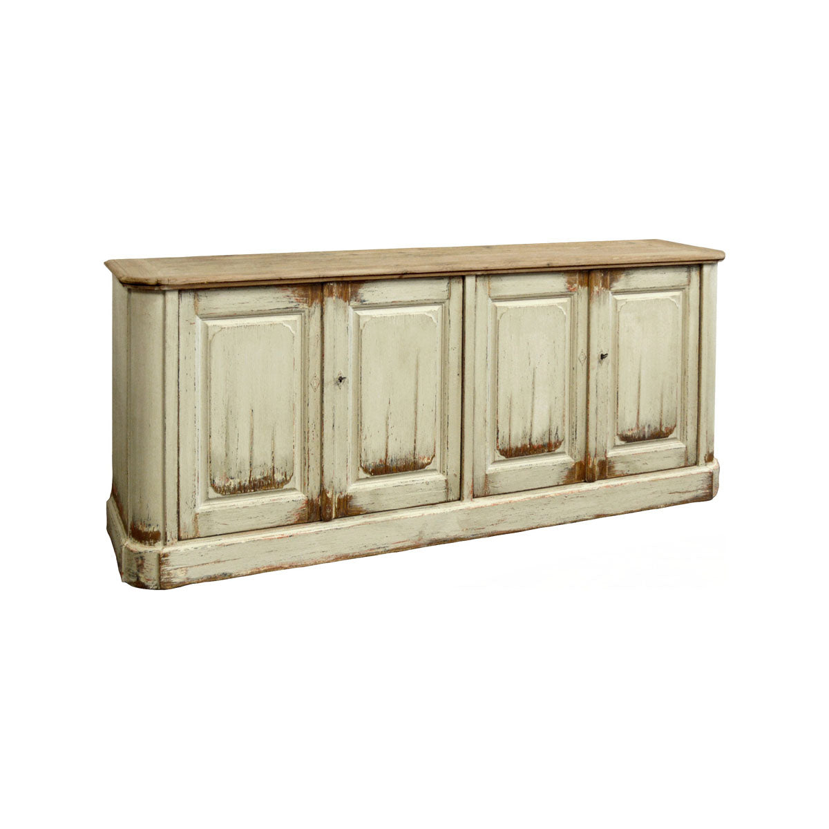 Reclaimed pine sideboard with four evenly spaced paneled doors