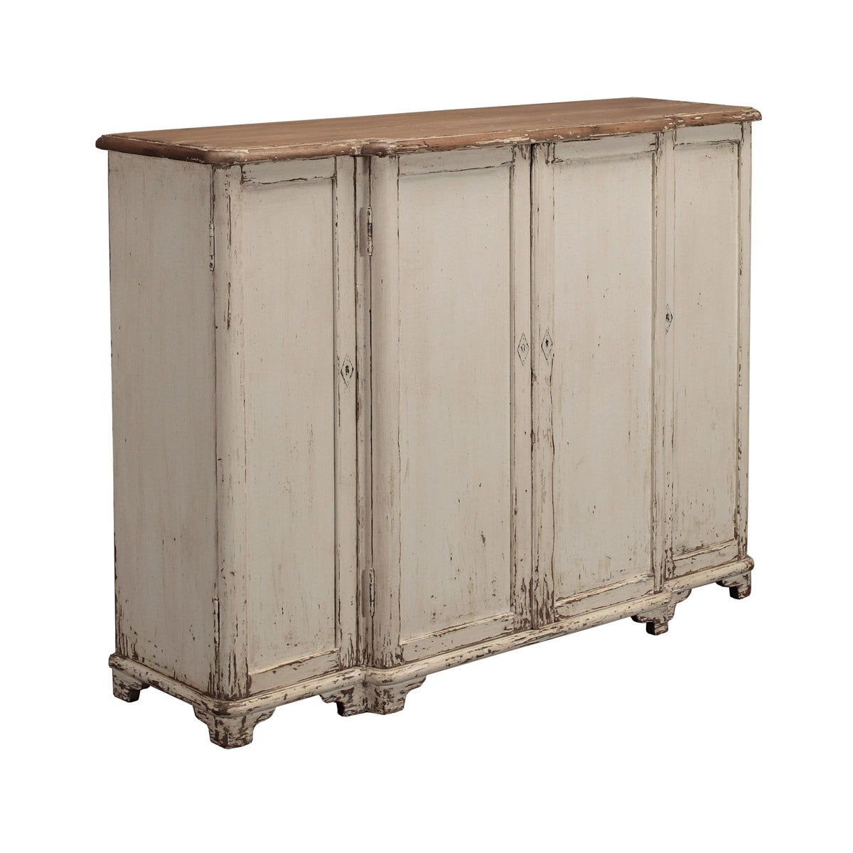 Tall reclaimed pine four-door server in an antique white finish