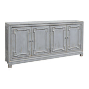 Reclaimed pine four-door server with stepped framing in a distressed blue finish