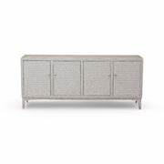 Reclaimed pine four-door server with scallop-carved door fronts