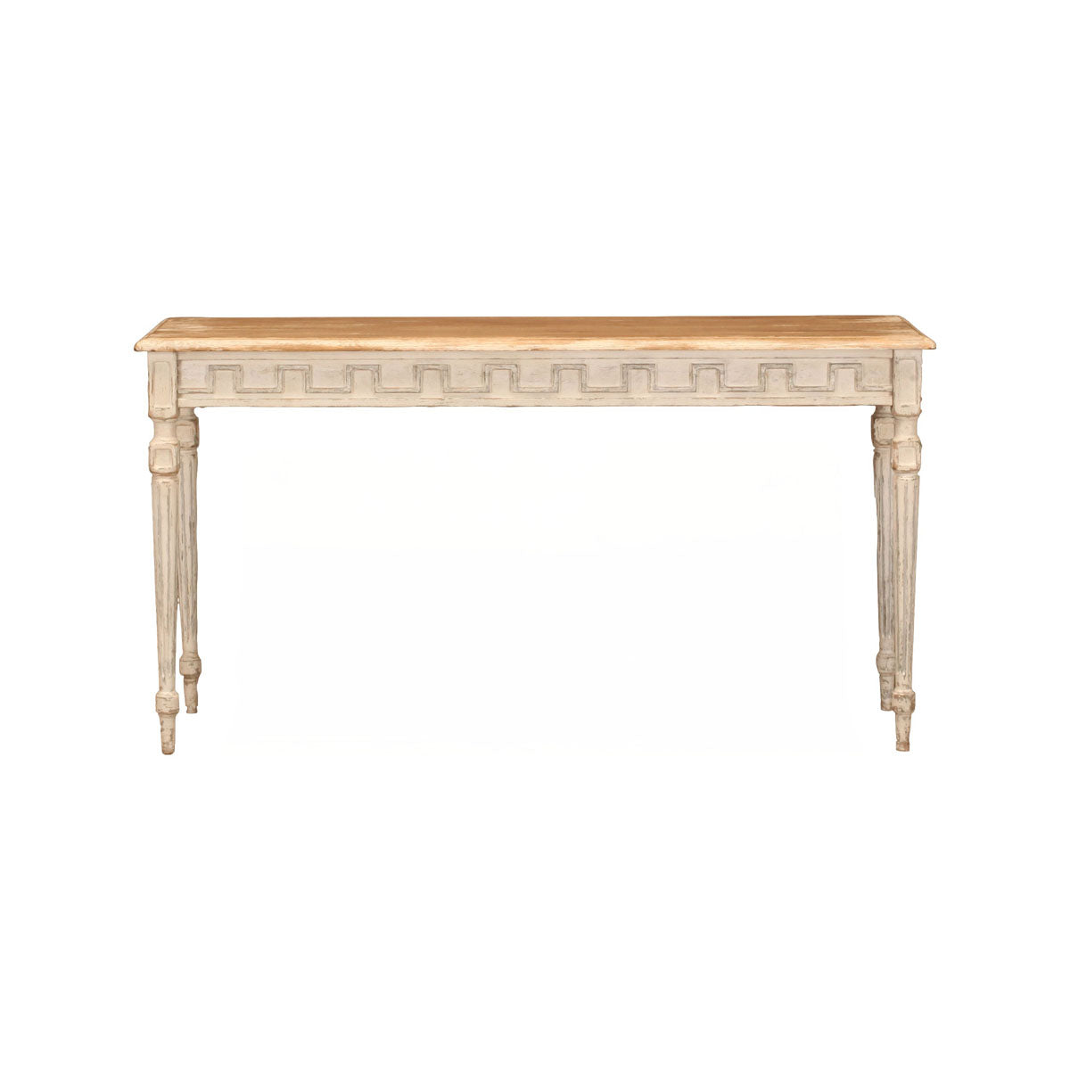 Small reclaimed pine console table in distressed antique white