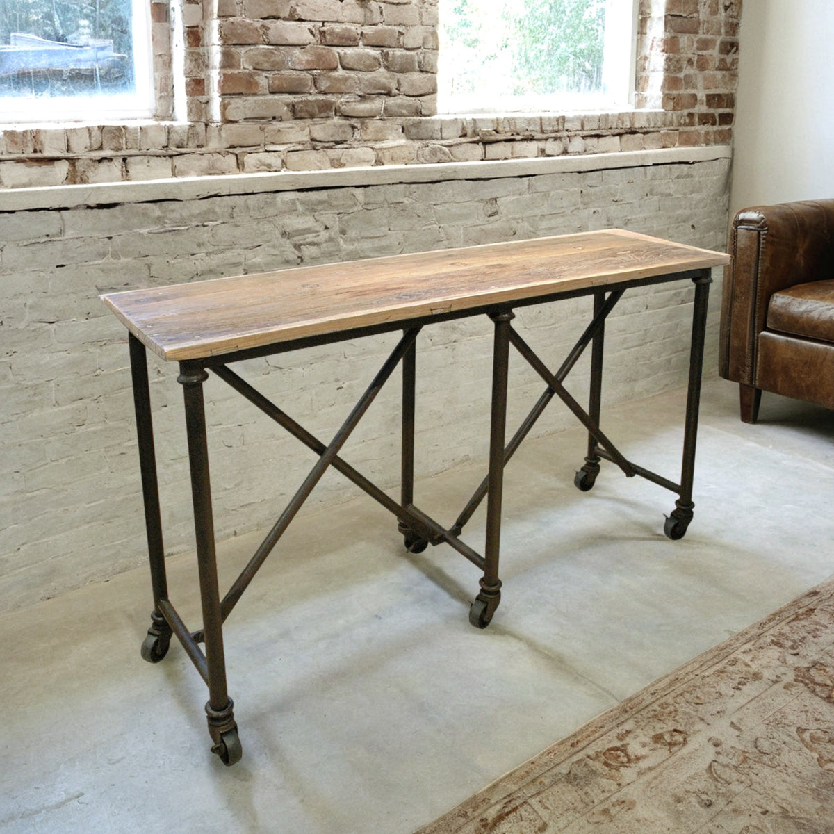 Elm and Iron Console with Cross Base