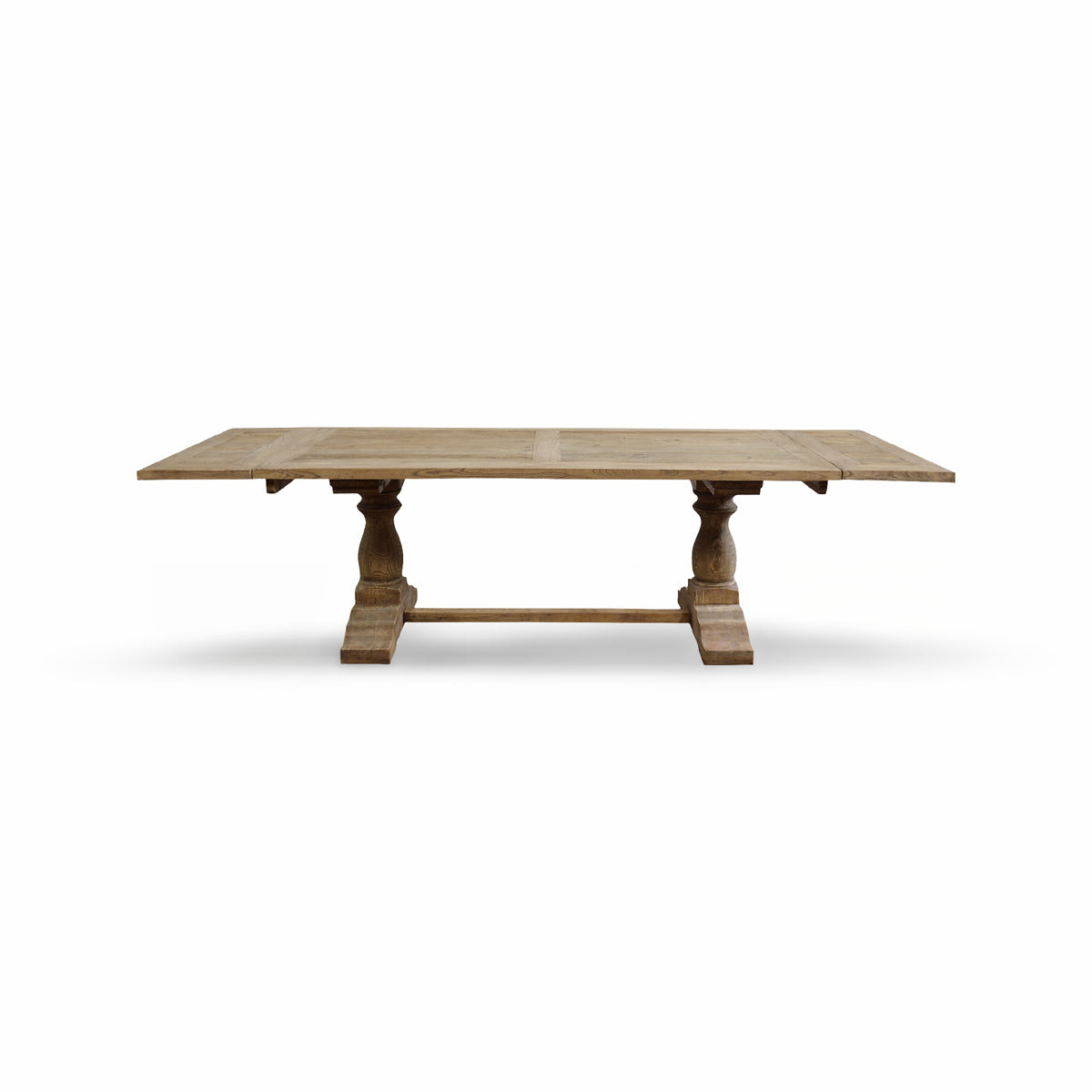 Reclaimed elm extending dining table with breadboard ends