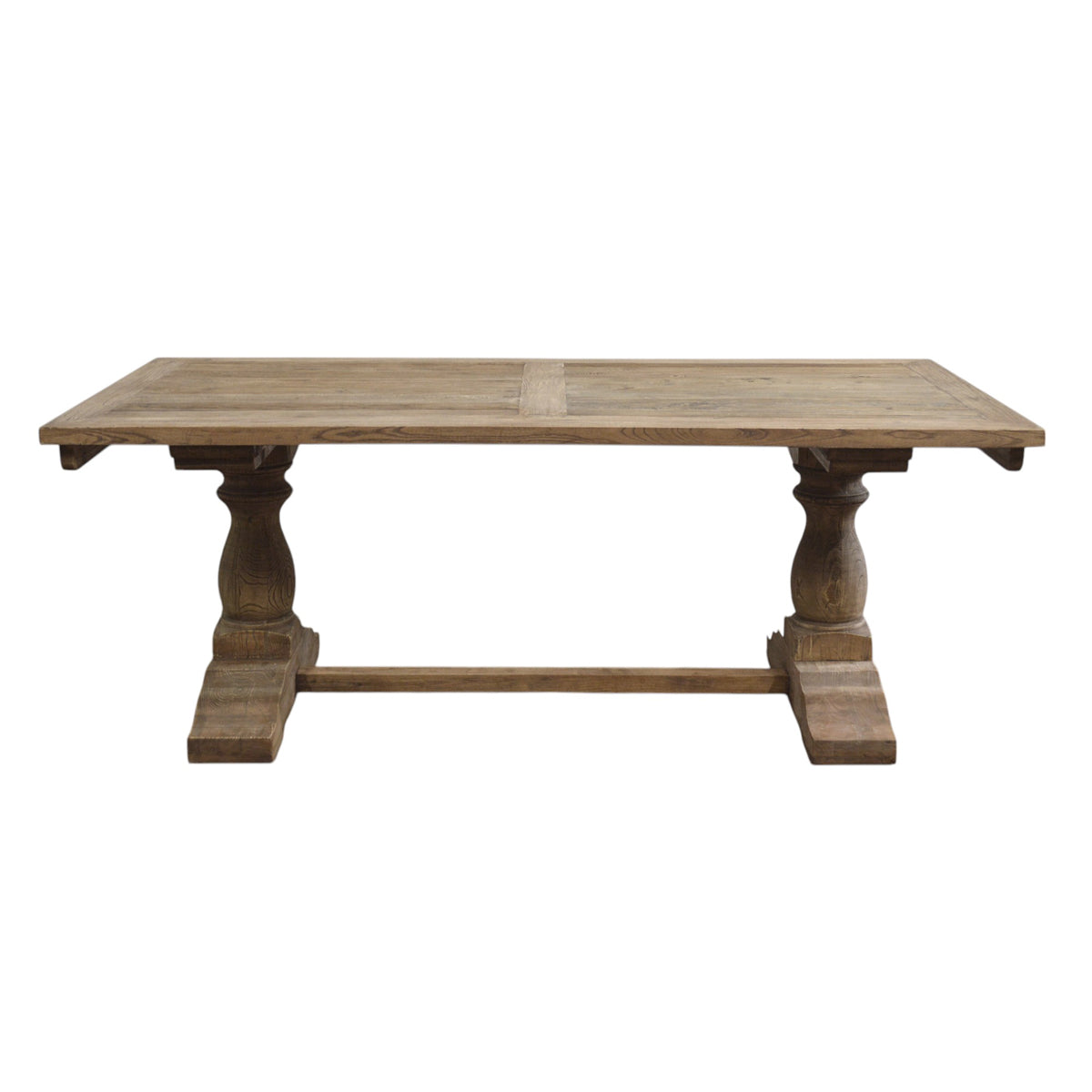 Reclaimed elm extending dining table with breadboard ends