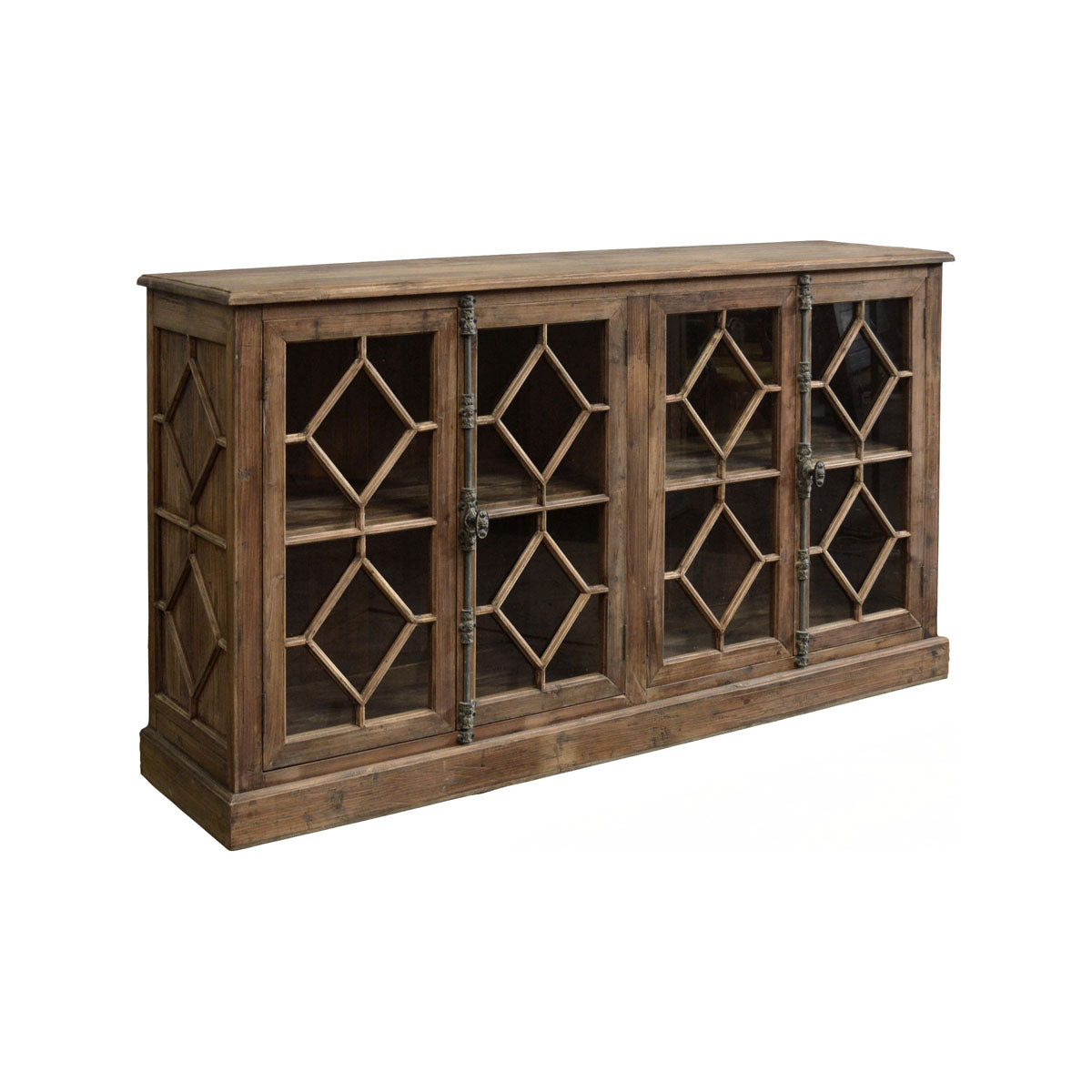 Reclaimed pine server with diamond-patterned lattice door fronts