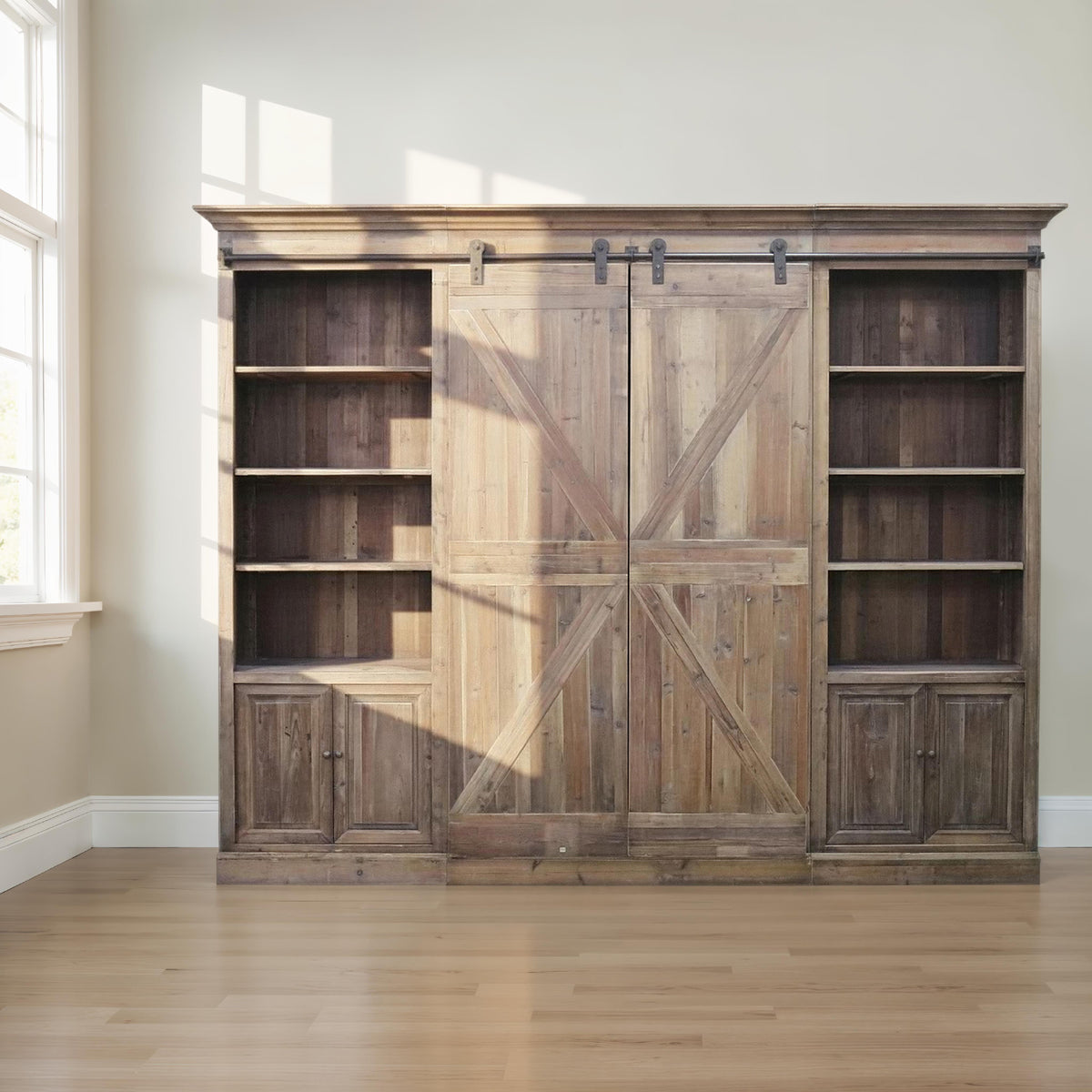 Barn Door Entertainment Cabinet in Reclaimed Pine