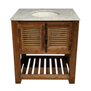 Old Pine Louvered Vanity with White Marble
