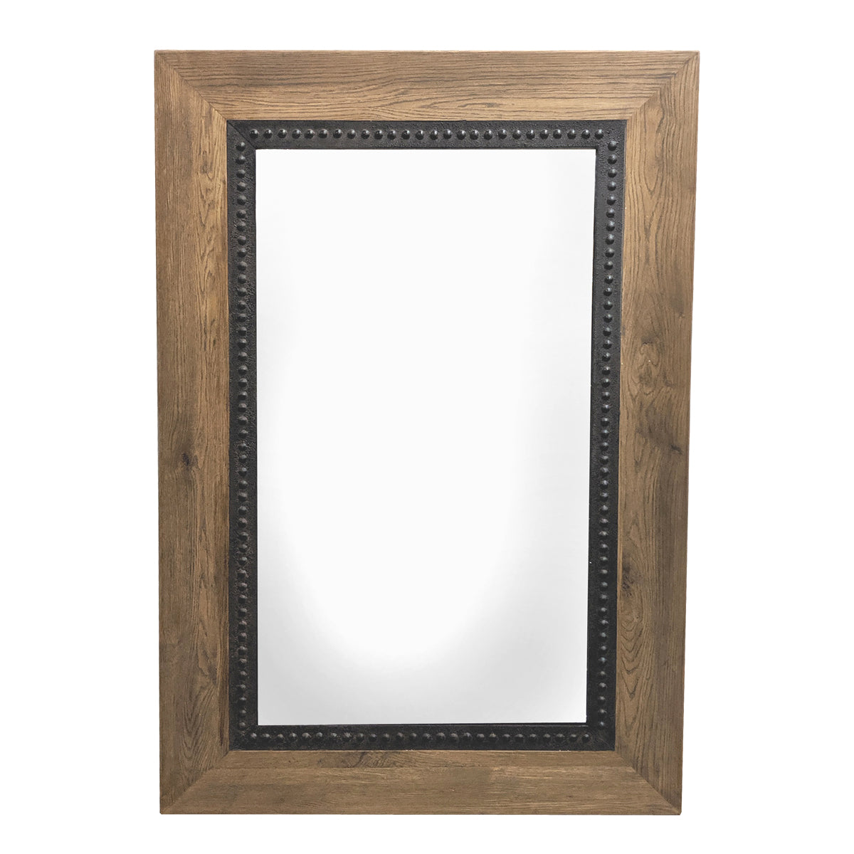 Rectangular mirror in reclaimed oak with a dark iron inner frame