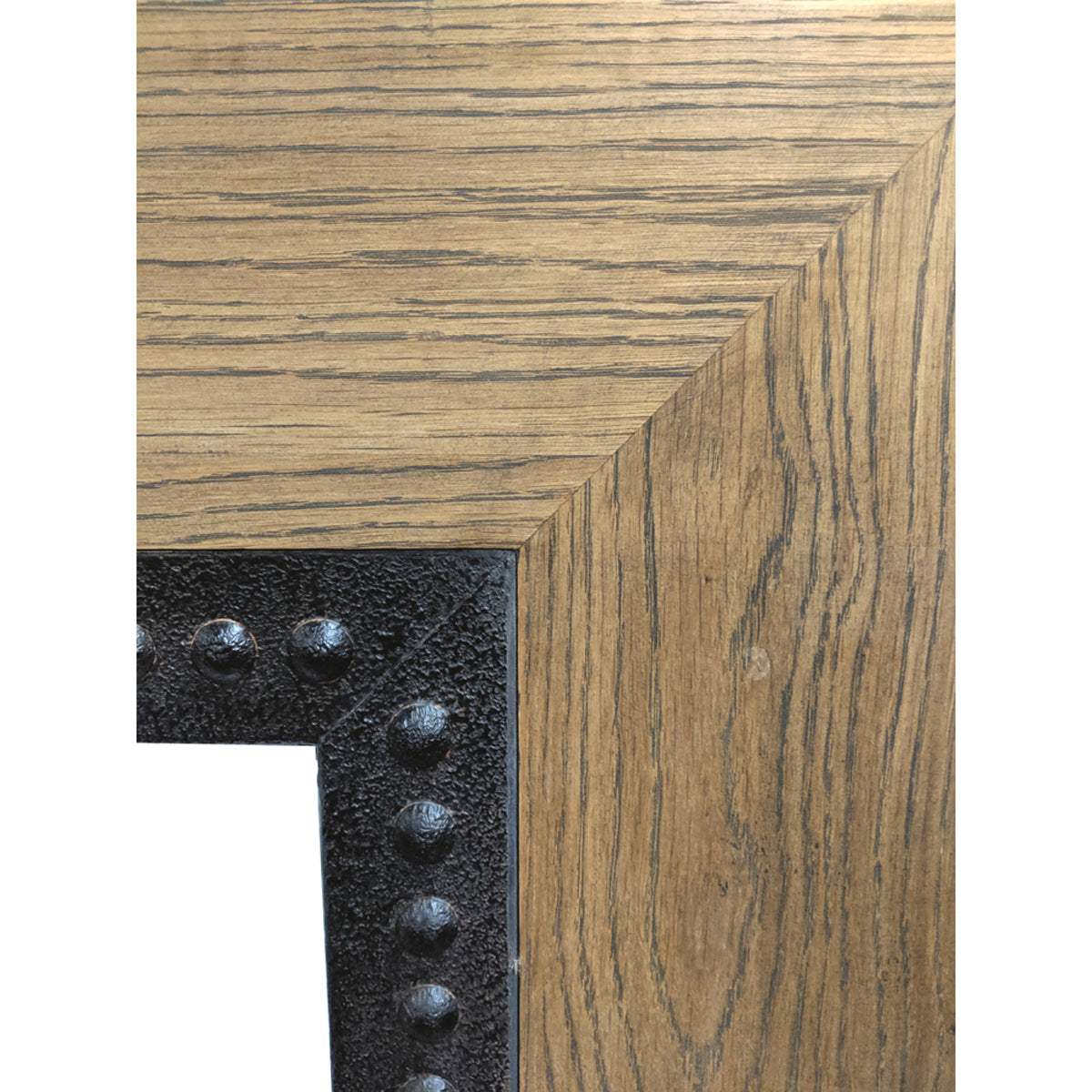 Rectangular mirror in reclaimed oak with a dark iron inner frame