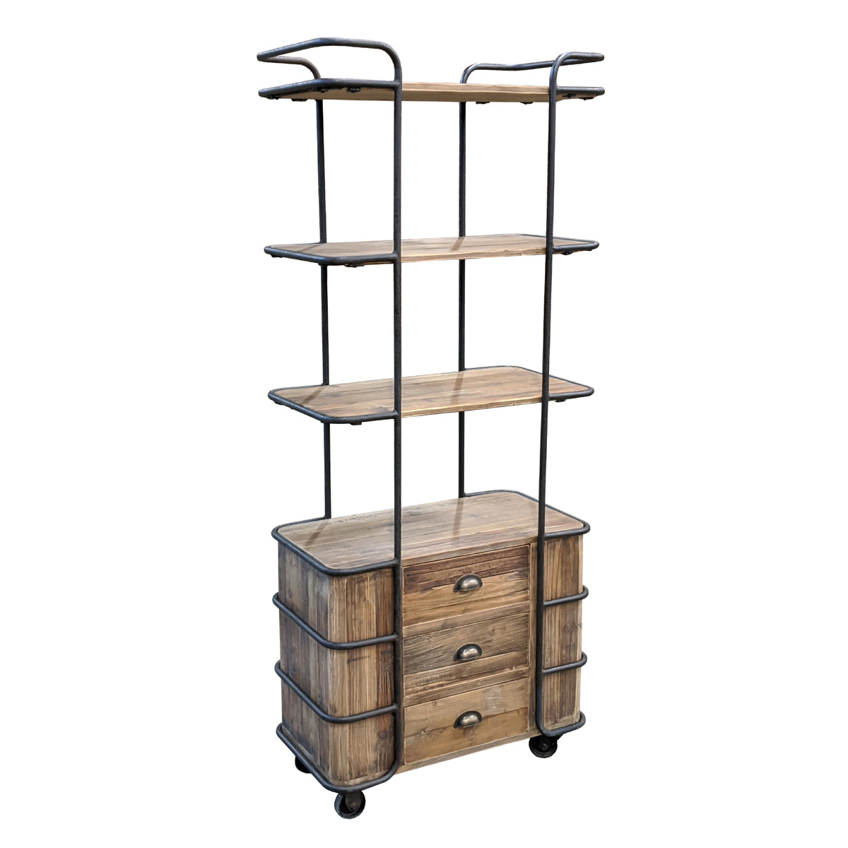 Tall Open Pine Shelf with Casters