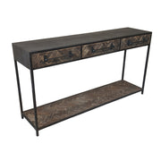 Reclaimed pine and iron console table with drawers and a lower shelf
