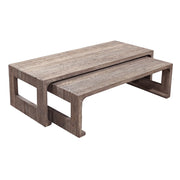 Reclaimed oak nesting coffee tables with open rectilinear bases