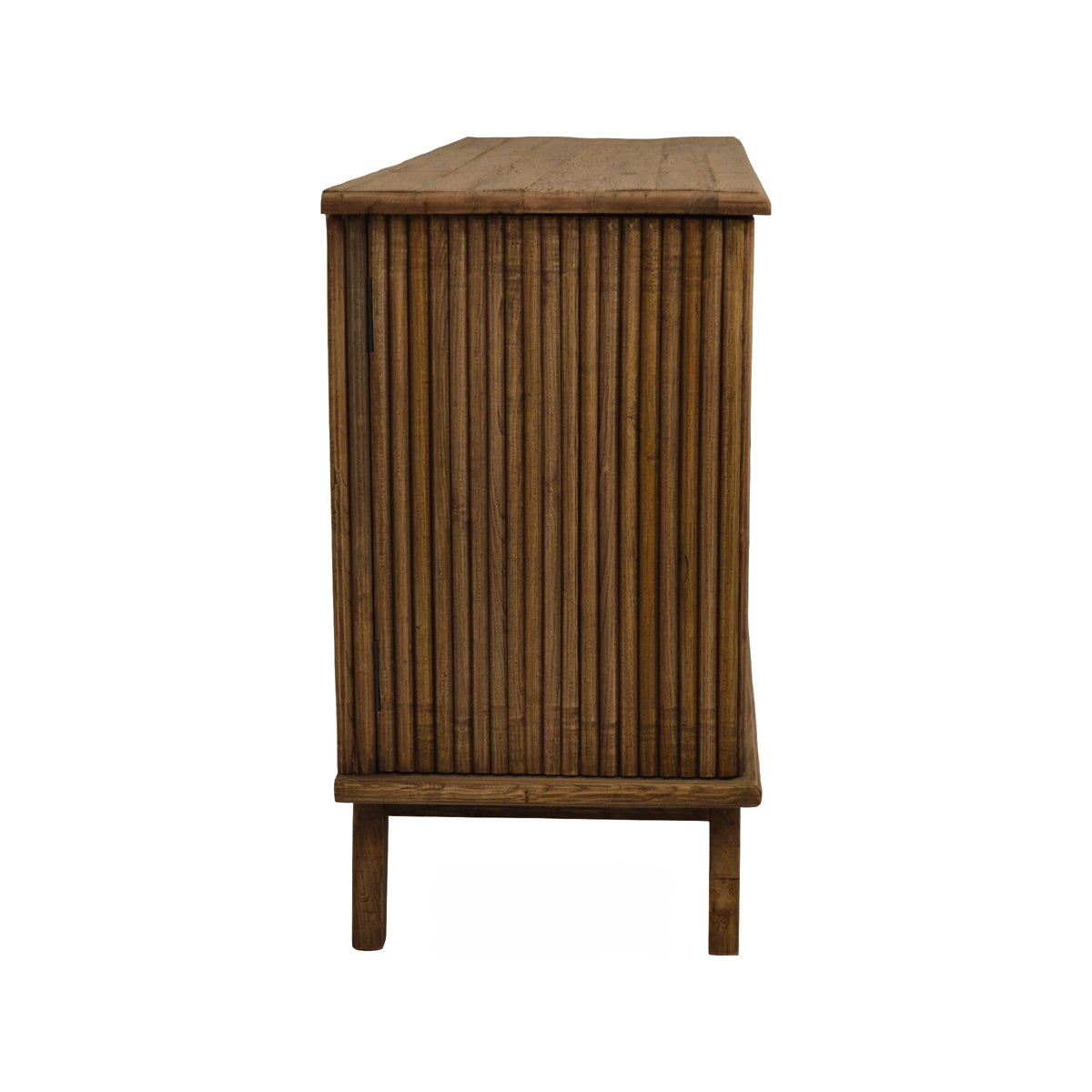 Reclaimed oak four-door server with glass panels and vertically fluted wood