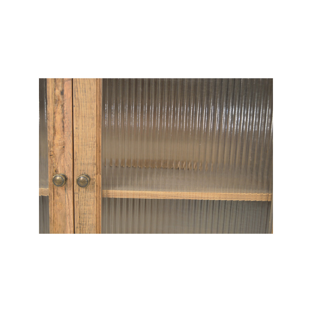 Reclaimed oak four-door server with glass panels and vertically fluted wood