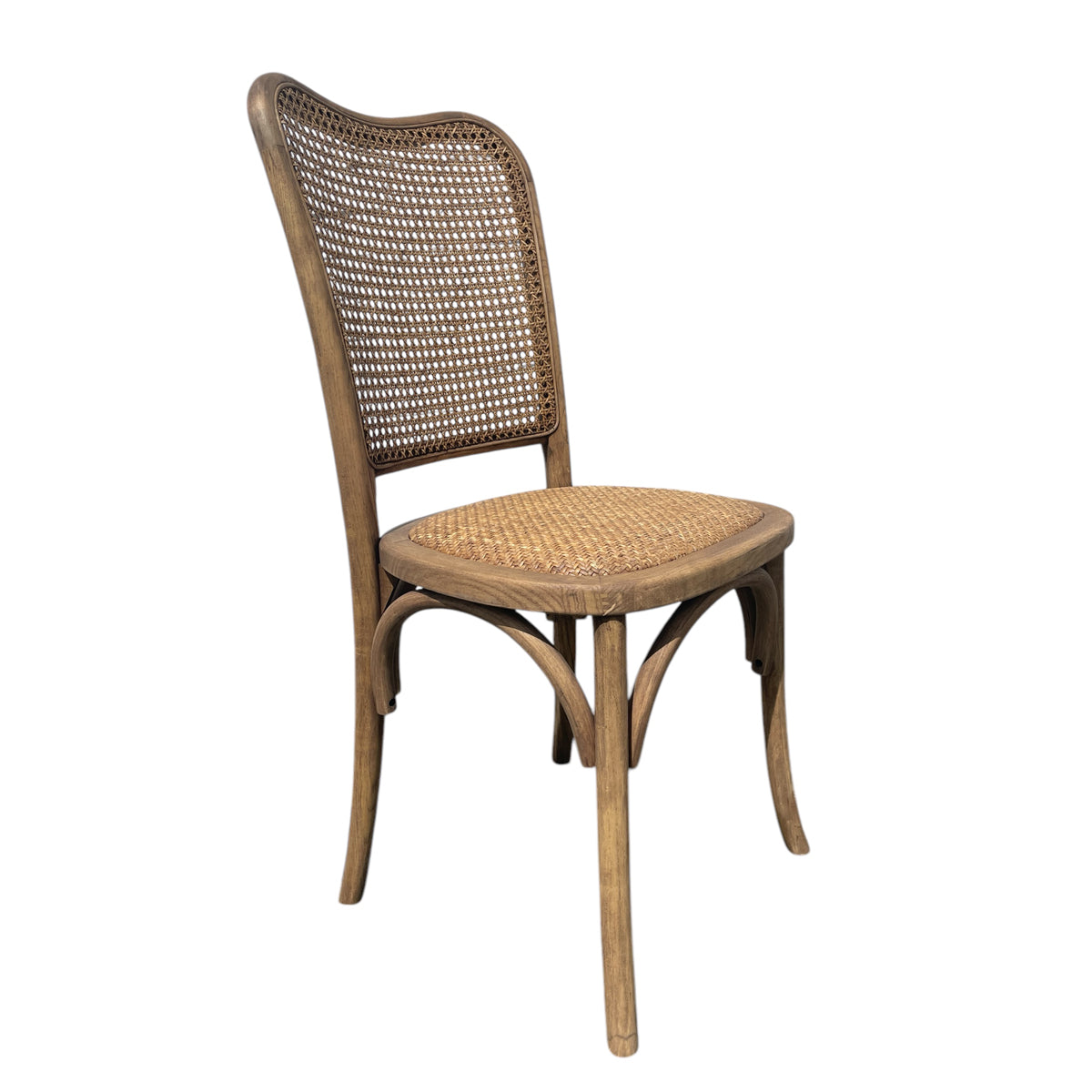 Oak dining chair with a woven cane back and woven seat