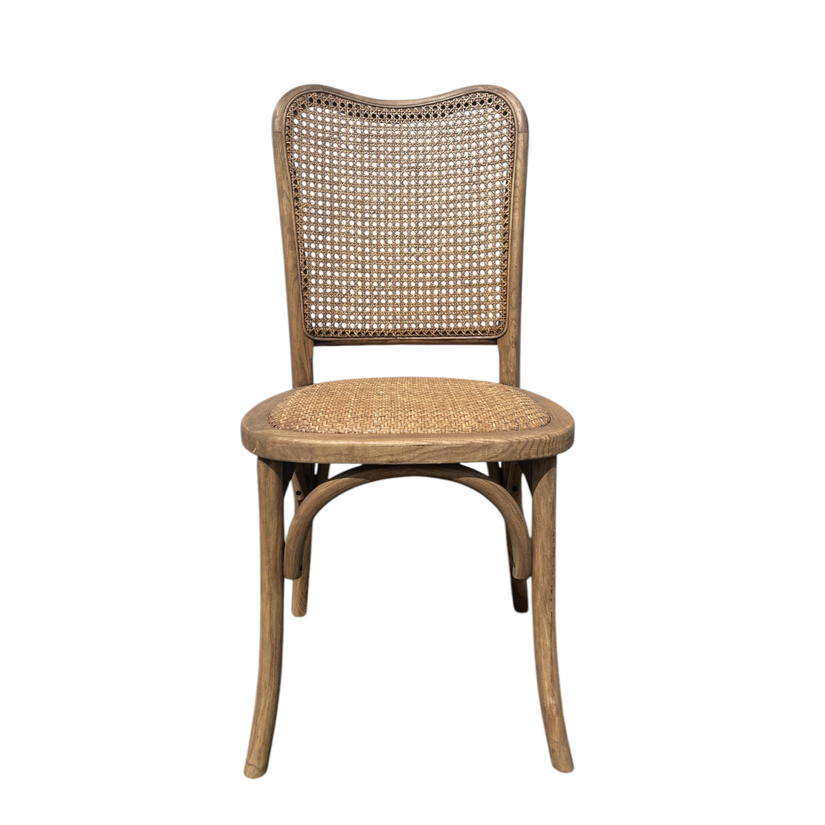 Oak dining chair with a woven cane back and woven seat