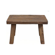 Small stool in natural elm with a thick plank seat and angled legs