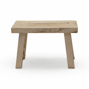 Small stool in white washed reclaimed elm with a thick plank seat