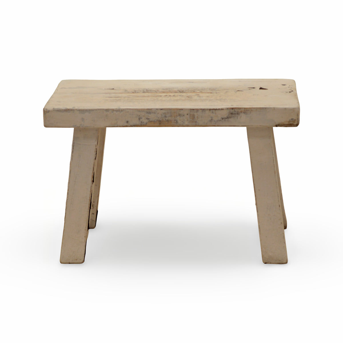 Small stool in white washed reclaimed elm with a thick plank seat