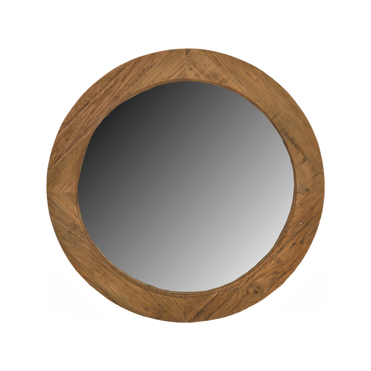Medium round mirror in a segmented reclaimed oak frame