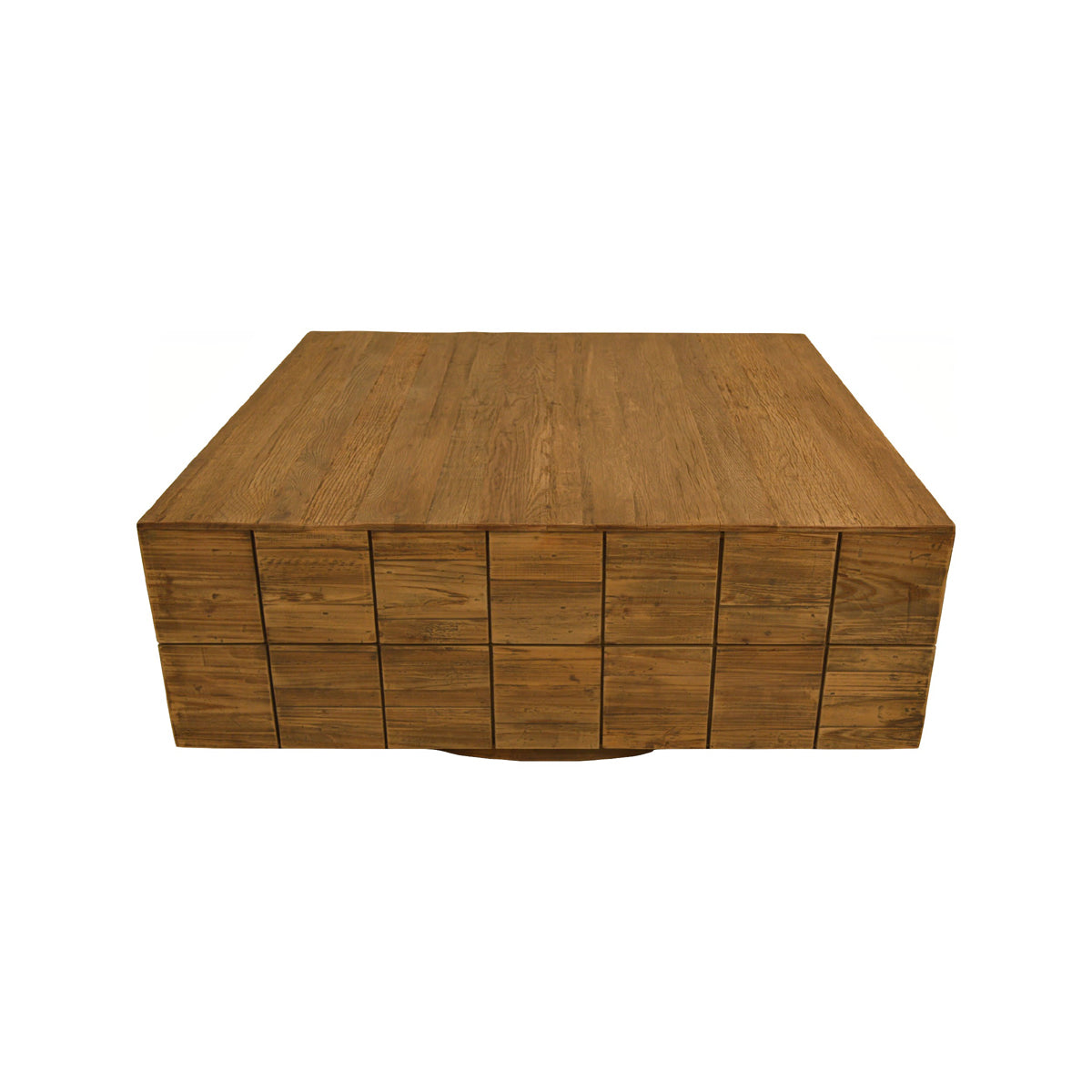 Solid oak and pine block-style coffee table with visible knots
