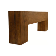Reclaimed elm console table in antique brown with solid panel construction