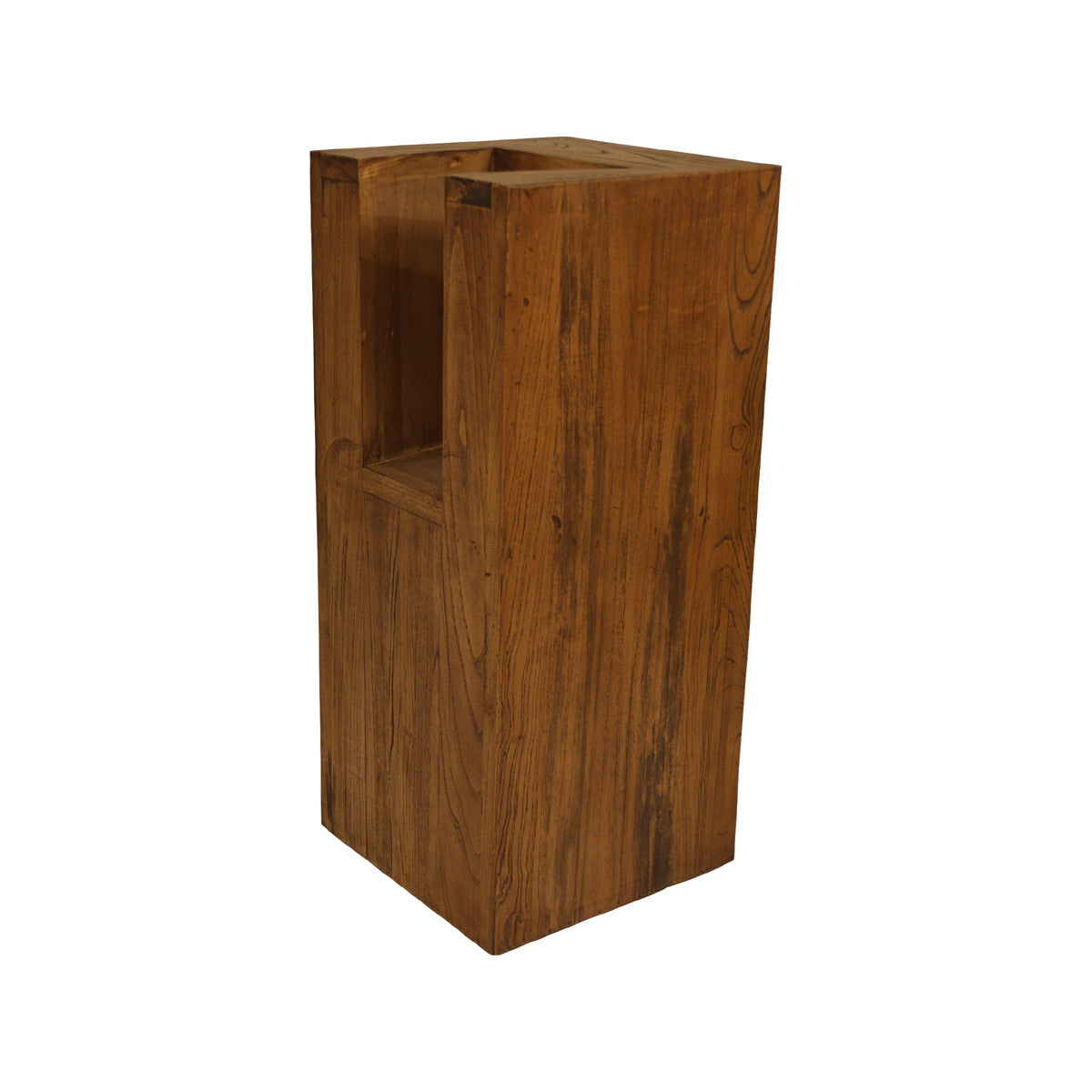 Reclaimed elm console table in antique brown with solid panel construction