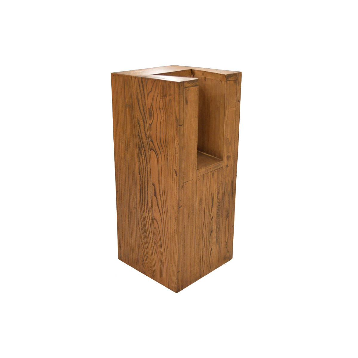 Reclaimed elm console table in antique brown with solid panel construction