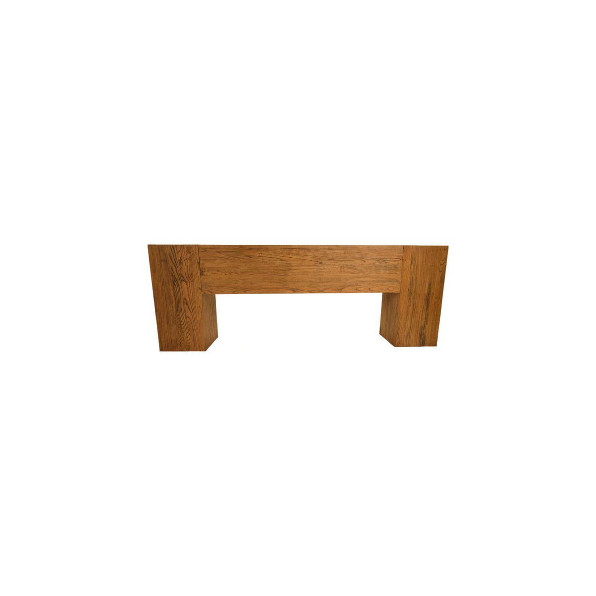 Reclaimed elm console table in antique brown with solid panel construction