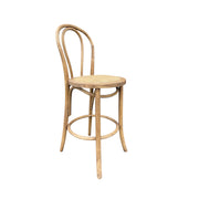 Bistro-style wood counter chair with a woven cane seat and arched back