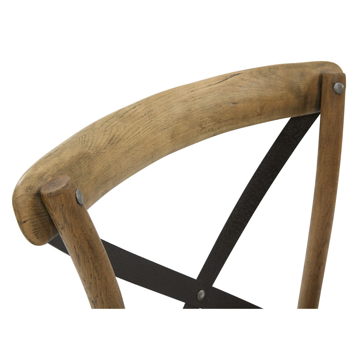 Oak cafe chair with a metal cross-back and woven seat