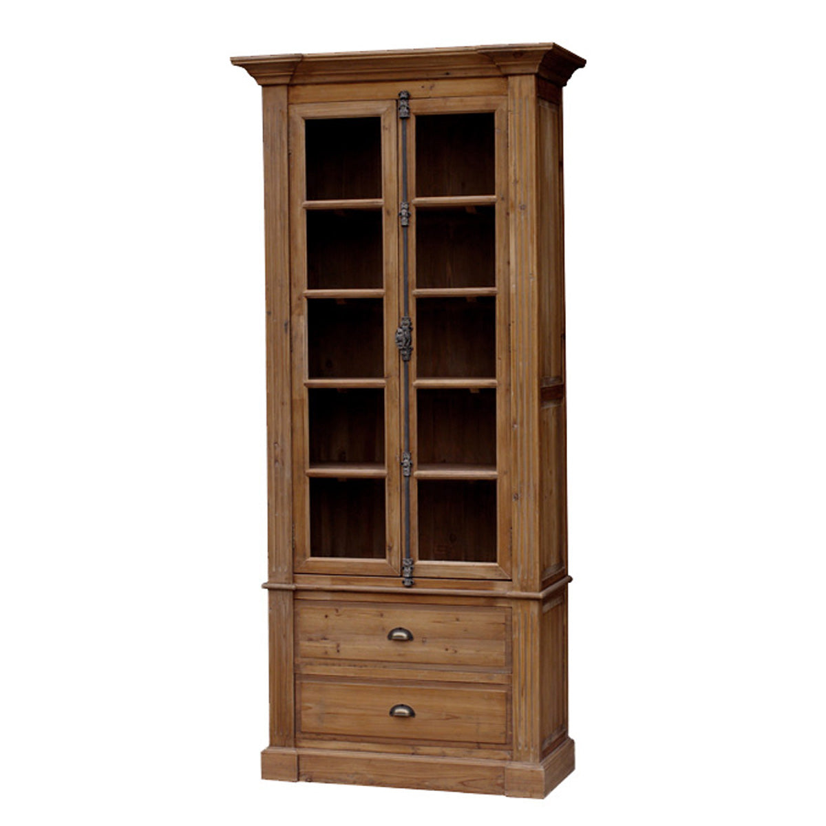 Pine Bookcase, 2 Door 2 Drawer with Bin Pulls