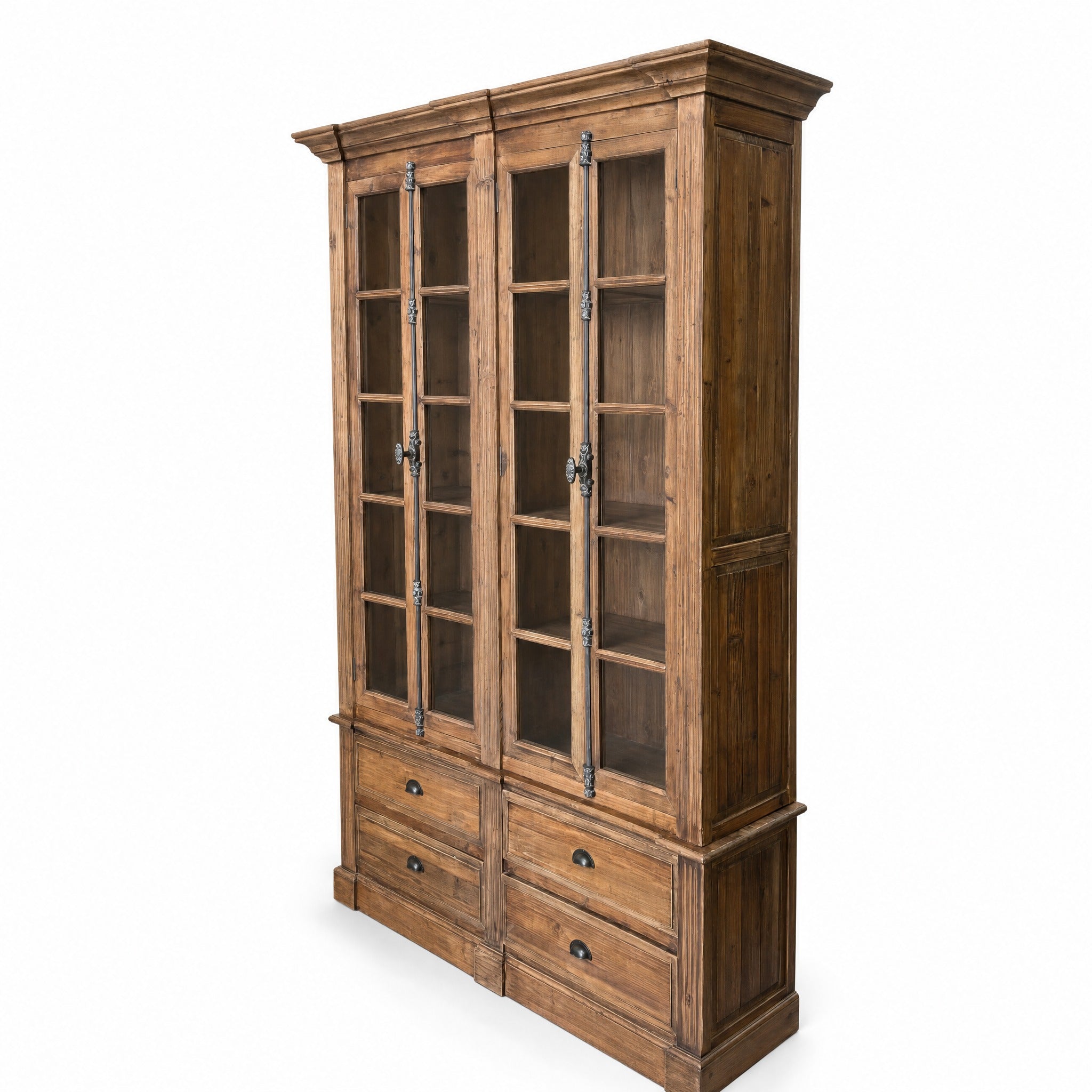 Pine Bookcase 4 Dr/4 Drwr w/ Bin Pulls
