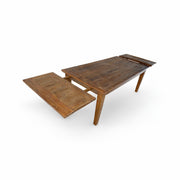 Reclaimed elm extending dining table on a solid leg base