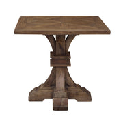 Reclaimed pine side table with square parquet top on a pedestal base